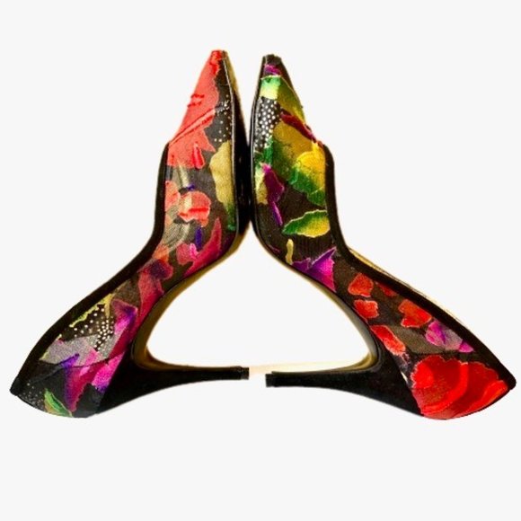 Adige Paris Vintage 80's Pump Heels MESH Fabric Patches Suede Spain sz 8 - Picture 9 of 15